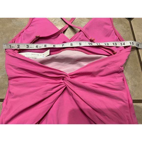 Bleu Rod Beattie Pink Twist Front One Piece Swimsuit Size 6 Adjustable Straps - Picture 8 of 8
